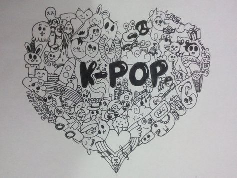 kpop luv Kpop Doodle Art, Kpop Doodles, Doodle Art Name, Doodle Art Letters, Happy Doodles, Easy Doodle, Art Sketches Doodles, Doodle Art Journals, Shadow Photography