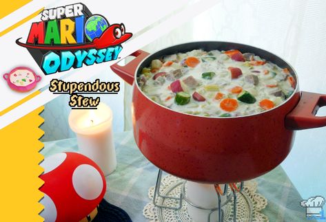 The pride of the Luncheon Kingdom and straight from Mount Volbano itself, you know I couldn’t stay away from this one for long! Although it may look like a normal chowder there’s defini… Super Mario Dinner Party, Super Mario Recipes, Mario Themed Dinner, Mario Dinner, Mario Recipes, Super Mario Food, Mario Food, Video Game Food, Fiction Food