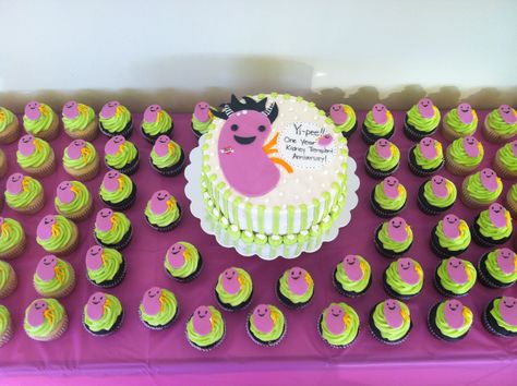 Rock-n-roll kidney cake and kidney cupcakes...Little Devil Cupcakery in Lorain, Ohio. Www.littledevilcupcakery.com Kidney Themed Party, Kidneyversary Party, Kidney Cake, Kidney Anniversary, Transplant Party, Transplant Anniversary, Kidney Awareness, Living Kidney Donor, Lorain Ohio