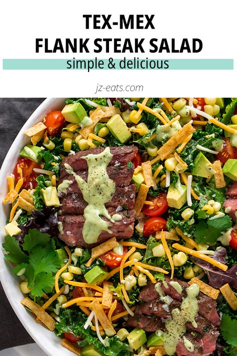 Steak Taco Salad, Flank Steak Salad, Steak Taco, Steak Salad Recipe, Salad Recipes Healthy, Diet Lunch, Tortilla Strips, Keto Salad, Steak Tacos