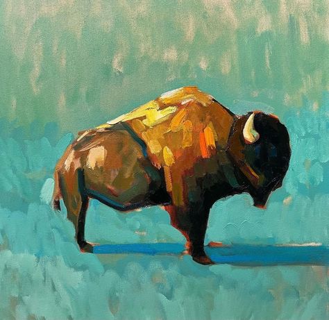 Bison Artwork, Deer Skull Art, Oklahoma Art, Buffalo Painting, Buffalo Animal, Ut Art, Bison Art, Buffalo Art, Painting Workshop