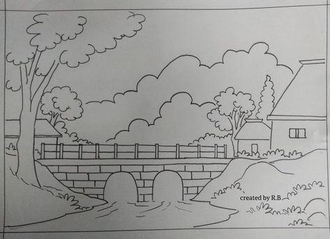 Free coloring page Scenery Drawing For Kids, Drawing Scenery, Kids Canvas Art, Scenery Drawing, Watercolor Paintings Nature, Stick Figure Drawing, Amazon Kdp, Beauty Art Drawings, Landscape Art Painting