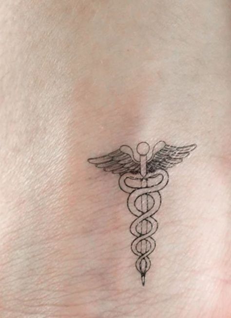 Medical Tatoos Ideas, Medical Tattoos, Caduceus Tattoo, Tattoo Ideas Female Meaningful, Medical Tattoo, Spine Tattoos For Women, Tattoo Ideas Female, Women Nurse, Spine Tattoos