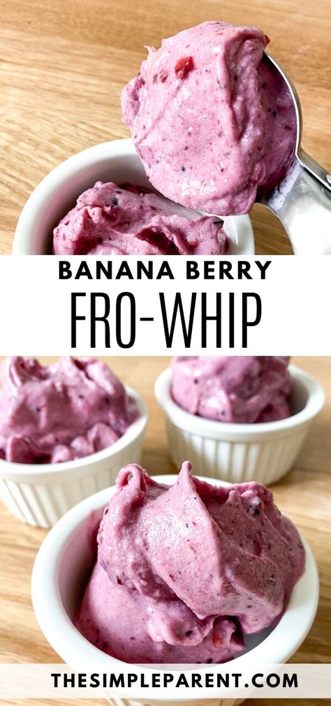 EASY Banana Berry Fro-Whip Recipe • The Simple Parent Recipes For Preschoolers To Make, Easy Food Recipes For Kids To Make, Easy Cooking With Kids, No Bake Recipes For Kids To Make, No Bake Classroom Recipes, No Cook Recipes For The Classroom, Easy Recipes To Make With Kids, Kid Friendly Desserts Fun Easy Recipes, Easy Homemade Snacks For Kids