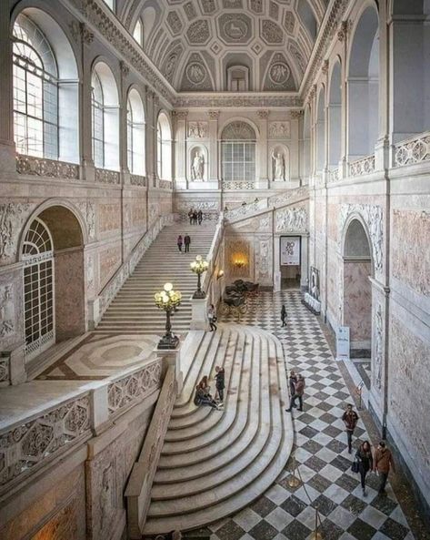 Royal Palace, Naples, Italy 🇮🇹  The Royal Palace of Naples, with its grand staircase designed by Domenico Fontana, offers a stunning glimpse into the opulence of the Bourbon dynasty's architectural legacy. Stair Railing Modern, Modern Stair Railing Ideas, Stair Railing Ideas, Photos Of Italy, Coastal Home Exterior, Luxury Staircase, Modern Stair Railing, Napoli Italy, Beautiful Stairs