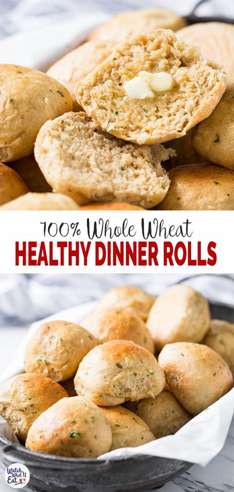 Healthy Whole Wheat Dinner Rolls - use this recipe to make easy, soft & fluffy dinner rolls at home. Add fresh garlic and herbs to give them an absolute taste. The best part is no one will ever believe that these are made from 100% whole wheat flour. | #watchwhatueat #dinnerrolls #wholewheat #wholewheatrolls #healthythanksgiving Whole Wheat Dinner Rolls, Healthy Rolls, Wheat Dinner Rolls, Wheat Flour Recipes, Whole Wheat Rolls, Fluffy Dinner Rolls, Wheat Bread Recipe, Healthy Bread Recipes, Wheat Recipes