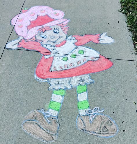 Chalk art by me! Chalk Art, Strawberry Shortcake, 3rd Birthday, Chalk, Berry, Love This, Zelda Characters, Birthday, Fictional Characters