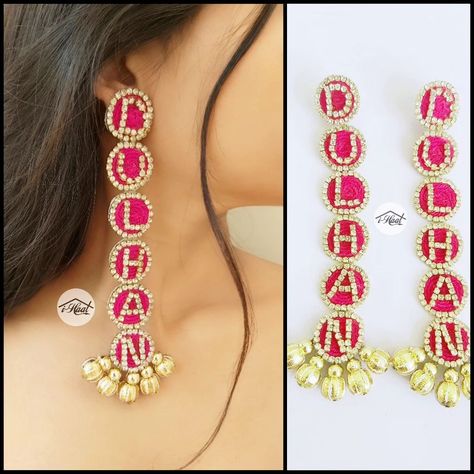 Are you planning to slay your pre-wedding functions with your Girl Gang? How about matching Earrings with matching Vibes 😍 These trendy long earrings are so beautiful that you don't need any other accessories on your Haldi/Mehndi ceremony 🔥 In frame: 🩷 Pink 'Dulhan' Earrings 💛 Yellow 'Sister' Earrings 💚 Green 'Bhabhi' Earrings Visit indiashaat.com for more handmade bridal jewellery options #indiashaat #dulhanearrings #bridesmaidearrings #multicolourjewellery #taubatumhareyehishare ... Sister Earrings, Mehndi Ceremony, Name Earrings, Wedding Function, Wedding Idea, Earrings Green, Your Girl, Bridal Jewellery, Girl Gang