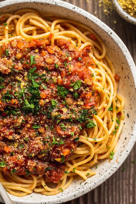 Mushroom Bolognese Sauce, One Pot Lentil, Italian Sauce Recipes, Mushroom Bolognese, October Is Here, Cauliflower Couscous, Lentil Bolognese, Vegan Beef, Favorite Pasta Recipes