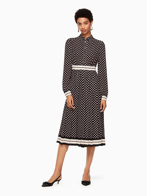 The Duchess of Cambridge wore Kate Spade Diamond Printed Shirtdress to Foundling Museum in November 2018. This patterned shirtdress has a pleated  | RegalFille | Duchess Kate | Duchess Dress, Expensive Outfits, Kate Middleton Dress, Pleated Shirt Dress, Kate Dress, Middleton Style, Silk Shift Dress, Shift Dresses, Kate Middleton Style