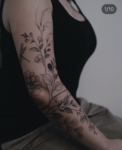 Nature Tattoo Sleeve, Nouveau Tattoo, Wrap Tattoo, Beautiful Flower Tattoos, Elbow Tattoos, Floral Tattoo Sleeve, Floral Tattoo Design, Botanical Tattoo, Tattoo Style Drawings