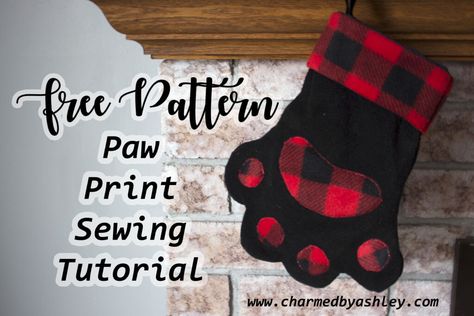 Paw Stocking Pattern Free, Dog Christmas Stockings Ideas, Paw Stocking, Christmas Stocking Pattern Free, Stocking Pattern Free, Stocking Tutorial, Cat Stockings, Dog Christmas Stocking, Dog Prints