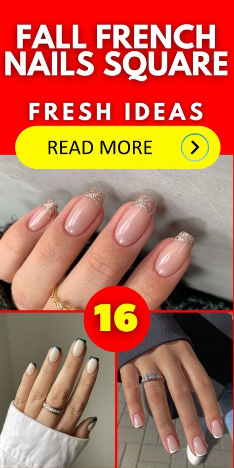 Fall French Nails Square 16 Ideas: Embrace Elegance and Charm Nails Square Oval, French Nails Square, Fall French Nails, Square French Nails, Colored French Nails, Square French, Chrome Nails Designs, Elegant Nail Designs, Square Nail Designs