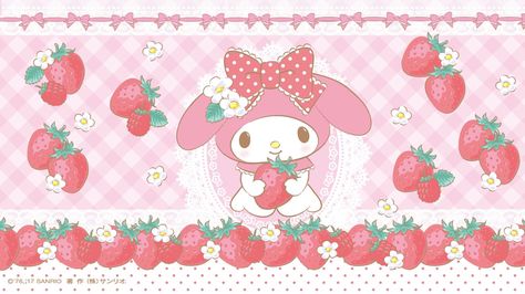 My Melody, Pink Wallpaper, Strawberries, Hello Kitty, Kitty, Pink