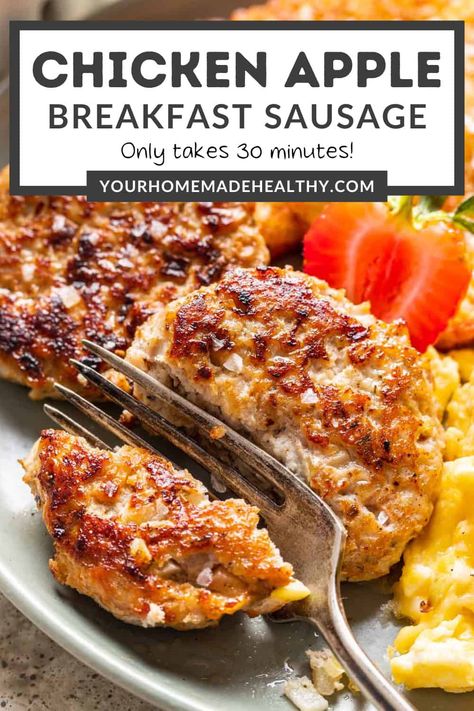 Enjoy this delicious Chicken and Apple Breakfast Sausage on weekend mornings or for easy meal prep! Pair with your favorite breakfast foods, like scrambled eggs, hash browns, and toast or serve on a breakfast sandwich for a quick breakfast in under 30 minutes! Sausage Links Breakfast Ideas, Homemade Chicken Breakfast Sausage, Ground Chicken Breakfast Sausage, Chicken Sausage Recipes Breakfast, Ground Chicken Breakfast Recipes, Sausage Link Breakfast Ideas, Chicken Breakfast Sausage Recipes, Chicken Apple Sausage Recipes, Healthy Breakfast Sausage