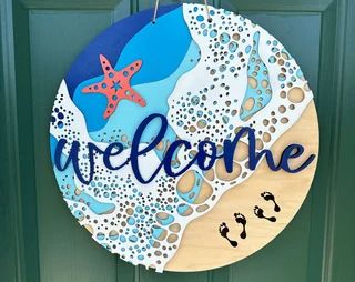 Summer Theme Party, Hydrangea Wreath Summer, Summer Wood Sign, Sign For Front Door, Summer Party Themes, Entryway Signs, Romantic Home Decor, Nautical Wall Art, Hanging Wreath