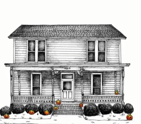 Michael Myers House Drawing, Michael Myers House Tattoo, Easy Michael Myers Drawing, Micheal Myers Tattoo, Michael Myers House, Munsters House, Myers House, Films Aesthetic, Halloween Tattoos Sleeve