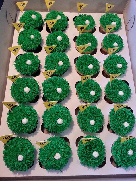 Golf Cupcakes Golf Pull Apart Cupcakes, Golf Birthday Cupcakes, Hole In One Cupcakes, Golf Themed Cupcakes, Golf Cupcake Cake, Golf Cupcake Ideas, Decorated Brownies, Golf Cupcakes, Rehearsal Dinner Planning