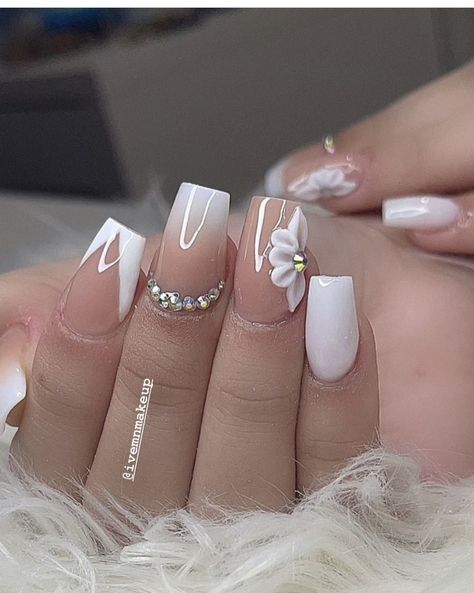 Bridal Nails Designs, Acrylic Nails Nude, Wedding Nail Art Design, Short Square Acrylic Nails, Nail Art Wedding, Acrylic Nails Coffin Short, Bridal Nails, Nail Charms, Long Acrylic Nails