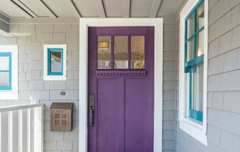 Purple Door Purple Front Door Colors, Purple Front Door, Purple Front Doors, Color Combinations Home, House Paint Color Combination, Color Combinations Paint, Door Colors, Purple Door, Exterior House Paint Color Combinations