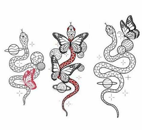 Snake And Butterfly, Galaxy Butterfly, Butterfly Tattoo Stencil, Snake Tattoo Design, Leo Tattoos, Medusa Tattoo, Butterfly Tattoos, Stylist Tattoos, Minimalist Tattoos