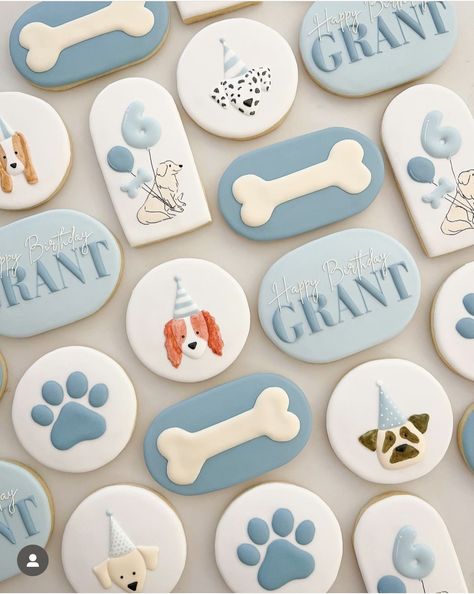 Dog Themed Birthday Cookies, Puppy Party Cookies, Dog Birthday Cookies, Caroline Birthday, Royal Cookies, Cookie Birthday, Puppy Birthday Parties, Sugar Cookie Royal Icing, Adoption Party