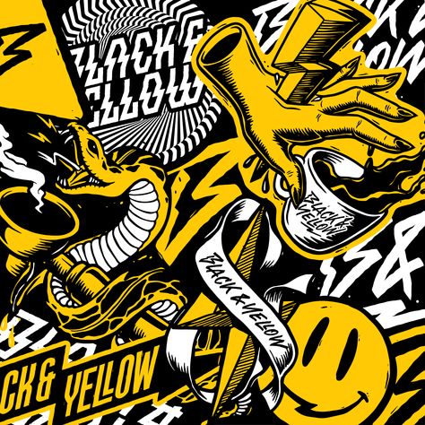 Check out this @Behance project: “Black & Yellow coffeebar” https://www.behance.net/gallery/59559835/Black-Yellow-coffeebar Graphic Design Posters Yellow, Yellow Black Graphic Design, Black And Yellow Illustration, Black And Yellow Design Graphics, Black And Yellow Graphic Design, Black And Yellow Branding, Barbershop Mural, Yellow Poster Design, Yellow Illustration Art