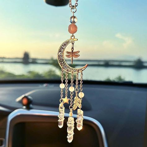 PRICES MAY VARY. Natural Crystal Production: Rose quartz to support the intention of peace and love. It is the crystal of unconditional love. Believed to purify and open the heart at all levels to promote love, self-love and deep inner healing and peace. Unique Crystal Car Charm: Our car rear view mirror accessories are designed with natural crystal beads, metal accessories and are 100% handmade. Each car charms for rear view mirrorr has a unique energy. Exude your free-spirited personality with Mirror Decorations, Moon Healing, Crystal Car Charms, Moon Accessories, Mirror Car Accessories, Car Rearview Mirror Accessories, Rear View Mirror Accessories, Car Charms Mirror, Rear View Mirror Decor