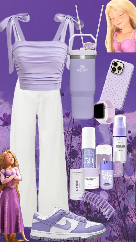 Purple fit for my inner child who loves Rapunzel Tangled Inspired Outfits, Rapunzel Inspired Outfits, Rapunzel Outfit, My Inner Child, Purple Fits, Disney Sea, Trip Outfits, Themed Outfits, Inspired Outfits