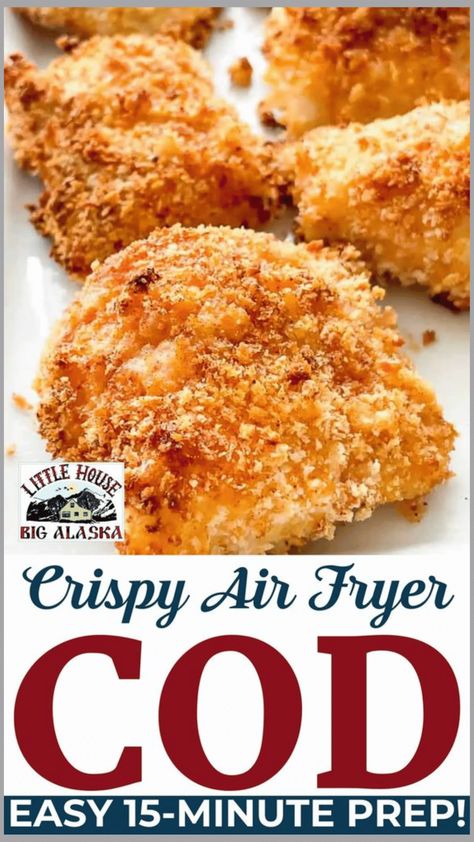 Crispy and Flaky Air Fryer Breaded Cod Fresh Cod In Air Fryer, Recipe For Cod Fish In Air Fryer, Air Fryer Crispy Cod, Airfryer Hake Fillet, Fresh Cod Fish Recipes Air Fryer, Panko Bread Crumbs Recipe Dinners, Air Fryer Baked Fish, Panko Cod Air Fryer, Fried Fish Air Fryer Recipe