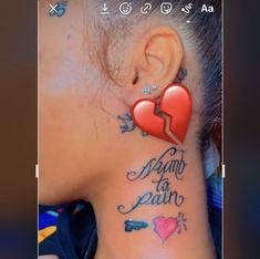 Tattoos For People Who Have Been Through Alot, Broken Hearted Tats, Thug Tattoos For Women Neck, Baddie Neck Tattoo Ideas Female, Dope Neck Tattoos Women, Baddie Neck Tattoos, Thug Tattoos For Women, Neck Tattoos For Women, Word Tattoo Ideas