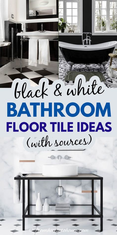 White Bathroom Floor Tile Ideas, White Bathroom Floor Tile, White Bathroom Floor, Black And White Bathroom Floor, Large White Tiles, Bathroom Floor Tile Ideas, Floor Tile Ideas, Black Mosaic Tile, Black And White Floor