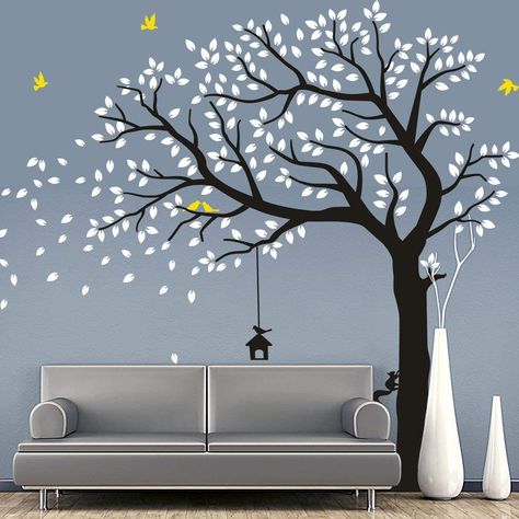 Falling Tree, Tree Wall Painting, Simple Wall Paintings, Wall Decals Living Room, Living Room Wall Designs, Diy Mural, Wall Art Diy Paint, Room Wall Painting, Wall Painting Decor