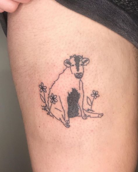 Baby Cow Tattoo, Lydia Tattoo, Cow Tattoos, Matching Tattoos For Siblings, Pictures Of Tattoos, Tattoo Perna, Wildlife Tattoo, Vintage Tattoo Art, Cow Tattoo