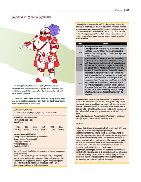 5E Monster: Candy Knight Dnd Food Monsters, Dnd Candyland, Dnd 5e Cryptids, Dnd Knight Stats, Dnd Candy Monster, Dnd Candy, Candyland Dnd, Christmas Dnd, Dnd Christmas