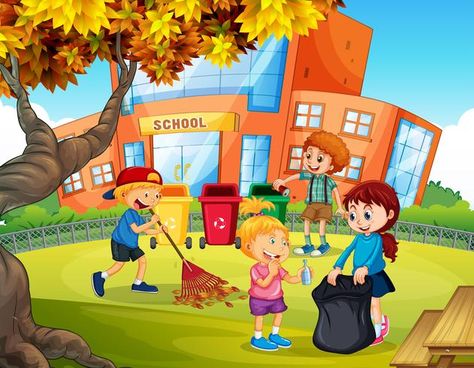 Cleaning Drawing, Characters Sketch, Cartoon Characters Sketch, Sketch Free, School Illustration, School Cartoon, Children Cartoon, School Yard, Poster Drawing