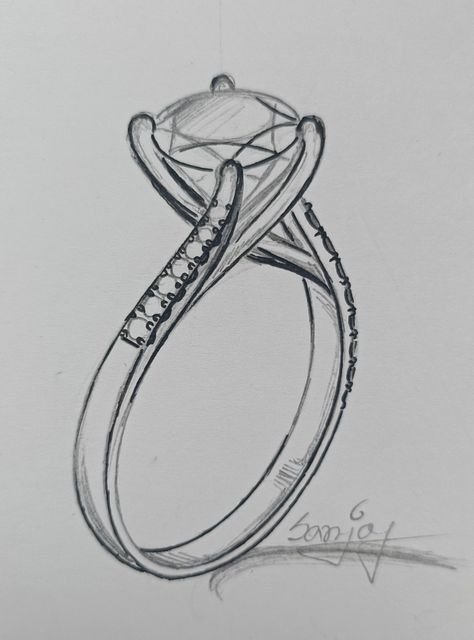 Jewelry Design Drawing For Beginners, Ring On Hand Drawing, How To Draw A Diamond Ring, Jewellery Art Drawing, Jewelry Design Sketch Drawings, Jewellery Drawing Sketches, Rings Drawing Sketches, How To Draw Jewelry, Diamond Ring Sketch