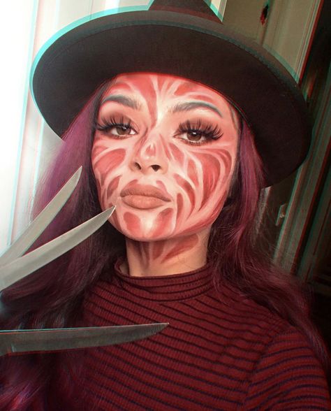 Freddie Kruger Makeup, Freddy Krueger Makeup, Freddy Krueger Costume, Holloween Makeup, Horror Halloween Costumes, Creepy Halloween Makeup, Cute Halloween Makeup, Halloween Beauty, Hot Halloween Outfits