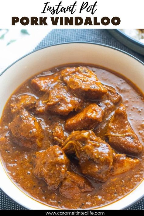 Easy Indian pork vindaoo recipe. Made in the Instant Pot, this recipe for goan pork vindaloo curry is easy and delicious! #pork #vindaloo #easycurryrecipe #porkcurry #instantpot Pork Vindaloo Recipe Goan, Pork Curry Recipes, Goan Curry, Pork Vindaloo Recipe, Pork Vindaloo, Pressure Cooker Pork, Pork Curry, Indian Recipes Authentic, Easy Indian Recipes