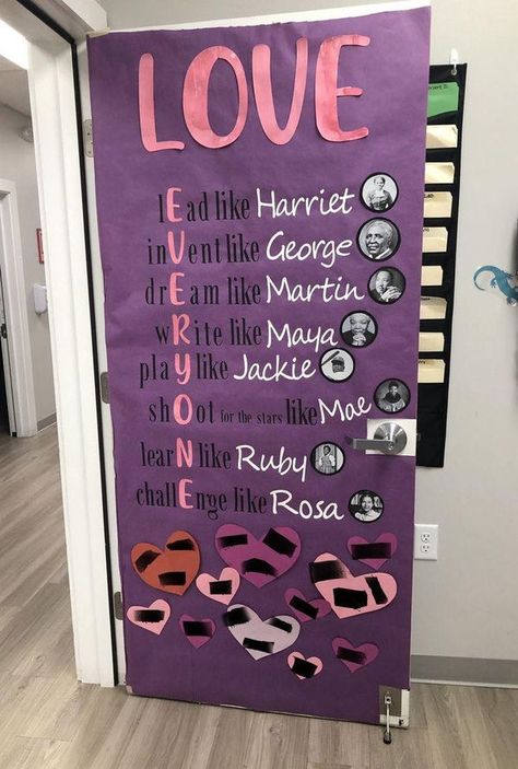 Simply Kinder Black Teachers Classroom, Valentine’s Day In Classroom, Valentine Teacher Door Ideas, Classroom Door Decorations Valentines Day, Black Teacher Classroom Decor, Mlk Door Decorations, Classroom Door February, Black Teacher Classroom, February Classroom Door Ideas Preschool