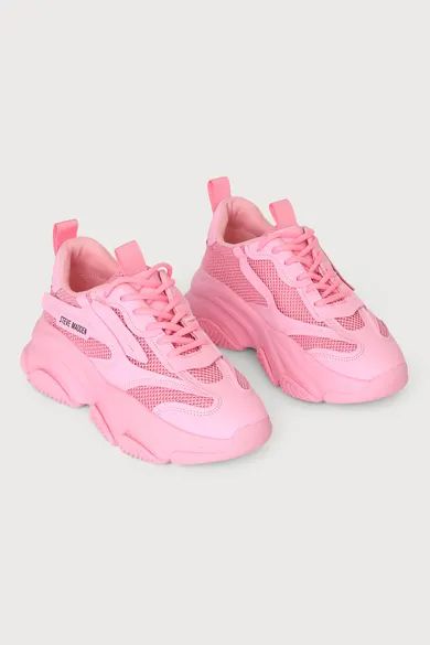 Pink Chunky Sneakers, Pink Sneakers Outfit, Steve Madden Possession, Feet Pillow, Chunky Trainers, Pink Sneakers, Hot Sneakers, Girl Swag, Chunky Sneakers