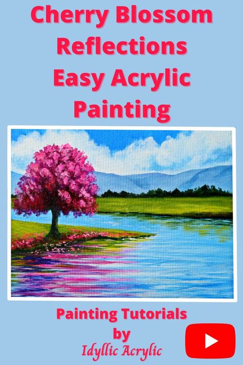 Easy Acrylic Painting For Beginners, Acrylic Landscapes, Easy Paintings For Beginners, Pink Cherry Blossom Tree, Acrylic Tutorials, Easy Acrylic Painting, Colour Mixing, Pink Cherry Blossom, Painting For Beginners