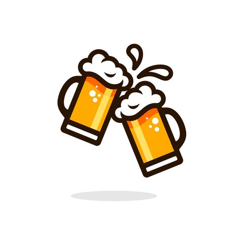 Cheers Logo Design, Beer Drawing Illustrations, Beer Cheers Aesthetic, Beer Drawing, Beer Cartoon, Cartoon Glasses, White Background Design, Beer Illustration, Beer Cheers