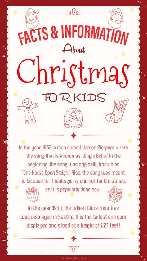 17 Fun Facts And Information About Christmas For Kids  : So, if you are looking to have your kids gaping in wonder, tell them about some incredible Kids Christmas facts that they will simply love.Read on to check out these extremely interesting and informative Christmas facts for kids that they will love to share with their friends.#kids #funforkids #christmasforkids #christmas Christmas Facts For Kids, Christmas Fun Facts, Christmas Facts, Christmas For Kids, Christmas Information, Christmas Trivia, Christmas Jokes, Christmas School, Facts For Kids