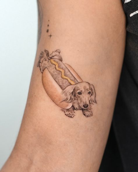 A real Hot Sausage dog 🌭 🌭 🌭 😆🤣 Swipe left to see how I created👈🏻 Done at @exp.haus . . . . #microrealismtattoo #finelinetattoo #londontattoo #londonfinelinetattoo #realistictattoo #tattooidea #londontattoostudio #sausagedog #sausagedogtattoo #hotdogtattoo Sausage Dog Tattoo, Dachshund Tattoo, Hot Sausage, London Tattoo, Memorial Tattoos, Weenie Dogs, Angel Tattoo, Dachshund Lovers, Realism Tattoo