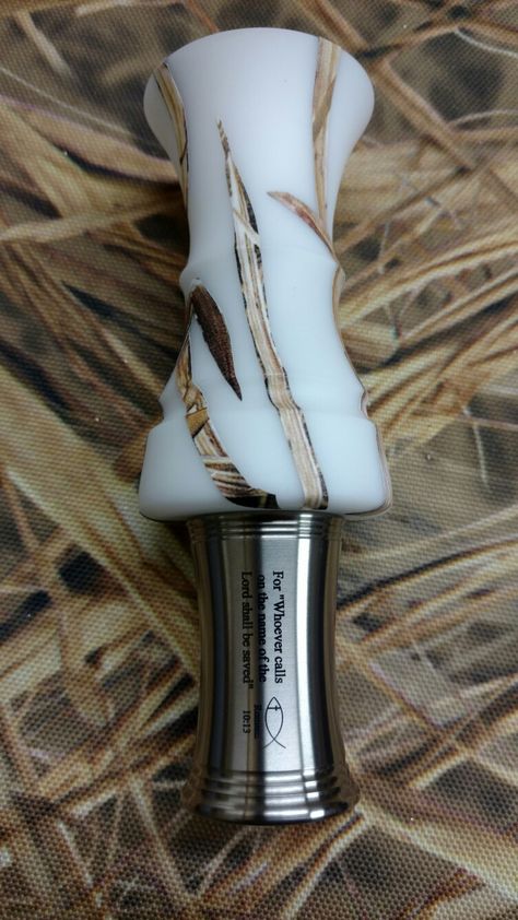 Callis Duck and Goose Calls Snow Grass Camo with Titanium threaded stopper Canada Goose Call, Bible verse engraved stopper. Custom Duck Calls, Hunting Drawings, Duck Hunting Boat, Duck Mount, Hunting Calls, Goose Hunting, Quail Hunting, Duck Season, Duck Hunting Gear