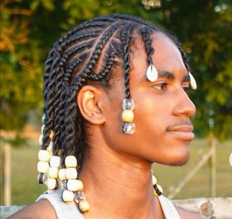 Dreads With Beads Men, Black Man Hair, Hairstyle Inspo, Black Men Hairstyles, Men Hairstyles, Black Man, Brazilian Hair, Wooden Beads, Mens Hairstyles