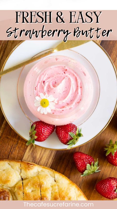 This Fresh and Easy Strawberry Butter is so incredibly creamy and delicious! You also won’t believe how easy it is to make. This recipe only requires 3 ingredients and can be whipped together in your food processor! Don’t have a food processor? No worries! We have instructions for that too! Strawberry Butter Recipe, Whipped Butters, Fresh Ingredient Recipes, Strawberry Ideas, Food Canning, Awesome Desserts, Strawberry Butter, Fruit Recipes Healthy, Decadent Food