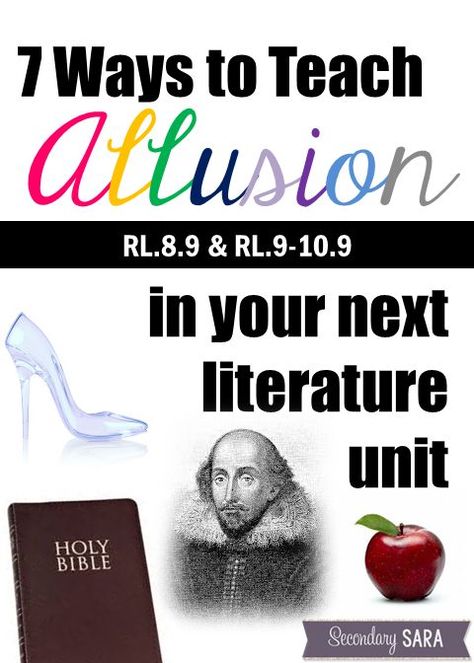 Blog post - Ideas for adding allusion, retellings, and more into your current lit unit to accomplish CCSS RL.8.9 and RL.9-10.9. Literary Terms, Teaching High School English, Teaching Literature, Literary Elements, Middle School Language Arts, English Language Arts High School, Literary Devices, Teaching Lessons, Middle School Reading