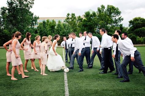 Soccer Wedding, Light Pink Bridesmaids, Football Wedding, Light Pink Bridesmaid Dresses, Soccer Theme, Funny Wedding Photos, Pink Bridesmaid Dress, Soccer Life, Wedding Goals